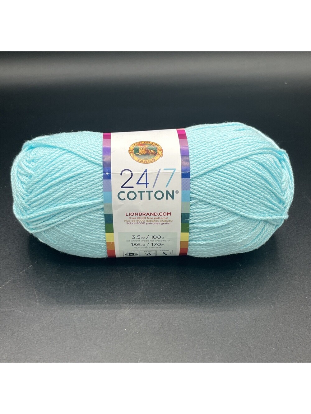 Lion Brand Cotton Yarn Aqua Turquoise 24/7 3.5 oz 100 g #4